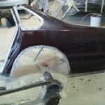 Before and after photographs of a damaged Chevy Impala that was repaired by Elite Paint & Body Shop in West Palm Beach, Florida.